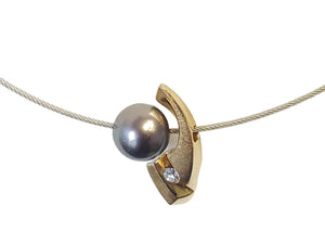 18k Estate Designer Tahitian Pearl Diamond Steel Cable Necklace - Joseph Diamonds