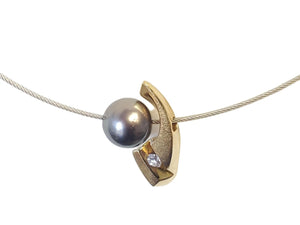 18k Estate Designer Tahitian Pearl Diamond Steel Cable Necklace - Joseph Diamonds