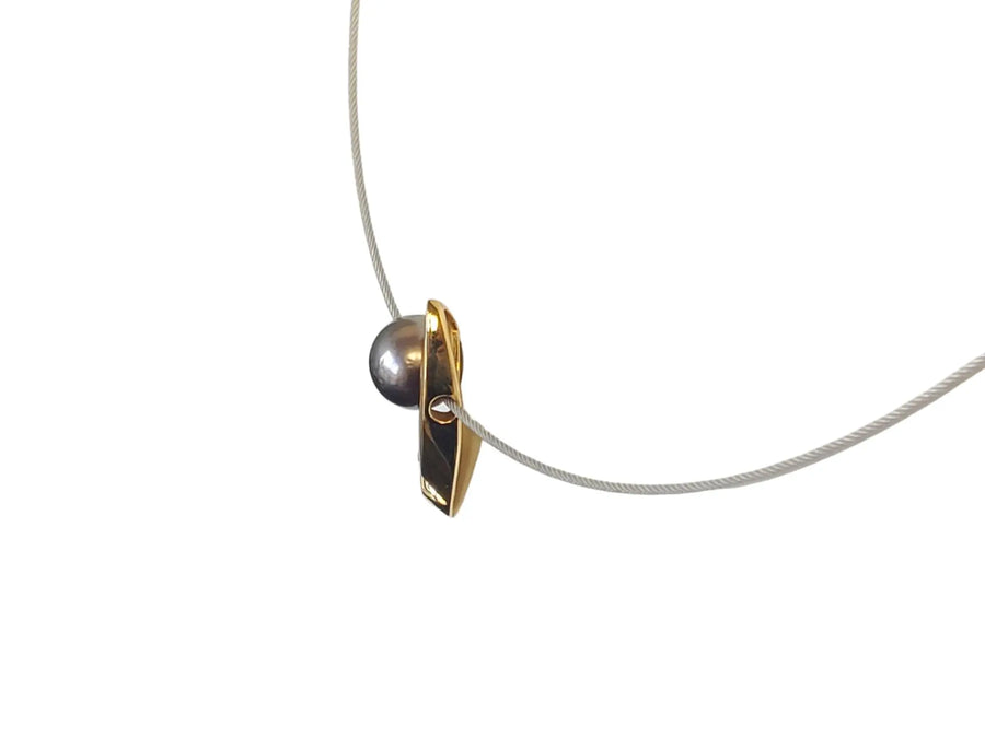 18k Estate Designer Tahitian Pearl Diamond Steel Cable Necklace - Joseph Diamonds