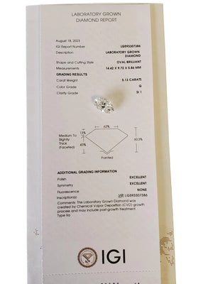 5.13ct Oval Lab Grown Diamond G SI1 Loose Diamond Extremely High Quality - Joseph Diamonds