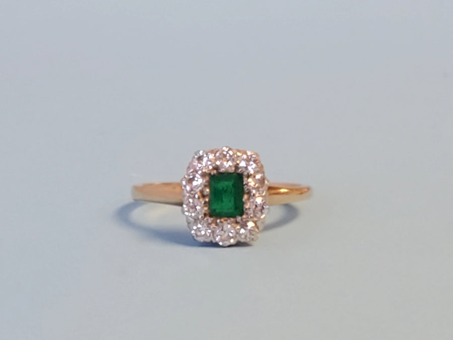 Antique Estate Colombian Emerald and old Euro Diamond Ring - Joseph Diamonds