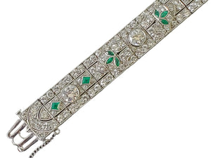 Art Deco Bracelet 12.5tcw Diamonds in Platinum with Colombian Emeralds - Joseph Diamonds