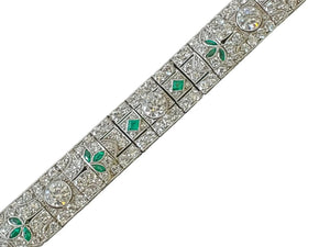 Art Deco Bracelet 12.5tcw Diamonds in Platinum with Colombian Emeralds - Joseph Diamonds