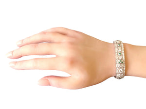 Art Deco Bracelet 12.5tcw Diamonds in Platinum with Colombian Emeralds - Joseph Diamonds