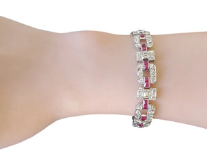 Art Deco Diamond Platinum Bracelet 9tcw old Euro VS Diamonds and Rubies Original Joseph Diamonds