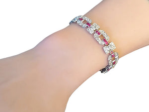 Art Deco Diamond Platinum Bracelet 9tcw old Euro VS Diamonds and Rubies Original Joseph Diamonds