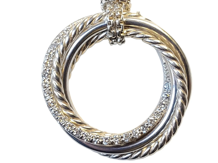 David Yurman Crossover Pendant Necklace Sterling Silver with Diamonds, 26mm - Joseph Diamonds