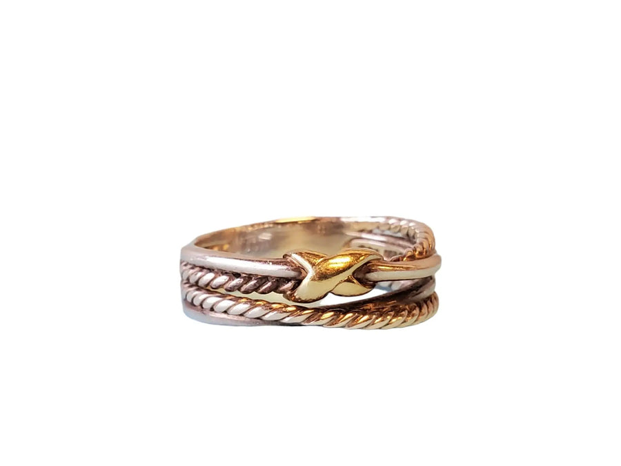 David Yurman Signed Bypass Sterling and 18k Yellow Gold Ring - Joseph Diamonds