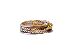 David Yurman Signed Bypass Sterling and 18k Yellow Gold Ring - Joseph Diamonds