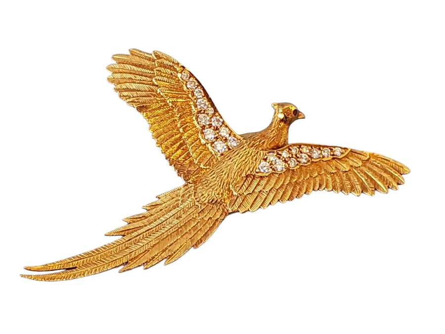 E. Wolf & Co London Bespoke Bird Brooch 18k Yellow Gold VS Diamonds - Joseph Diamonds