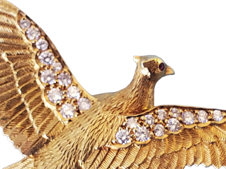 E. Wolf & Co London Bespoke Bird Brooch 18k Yellow Gold VS Diamonds - Joseph Diamonds