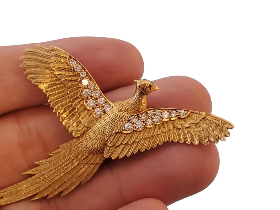 E. Wolf & Co London Bespoke Bird Brooch 18k Yellow Gold VS Diamonds - Joseph Diamonds