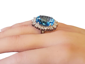 Estate 14k Topaz 3tcw Diamond Cocktail Ring Big Blue Oval