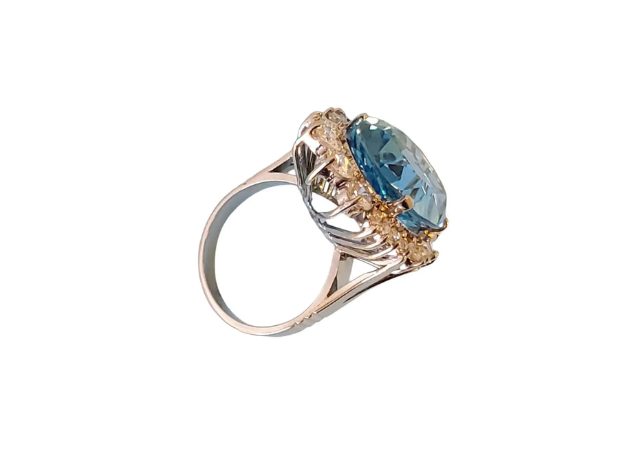 Estate 14k Topaz 3tcw Diamond Cocktail Ring Big Blue Oval