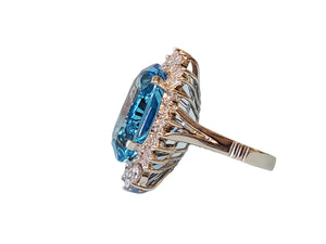 Estate 14k Topaz 3tcw Diamond Cocktail Ring Big Blue Oval