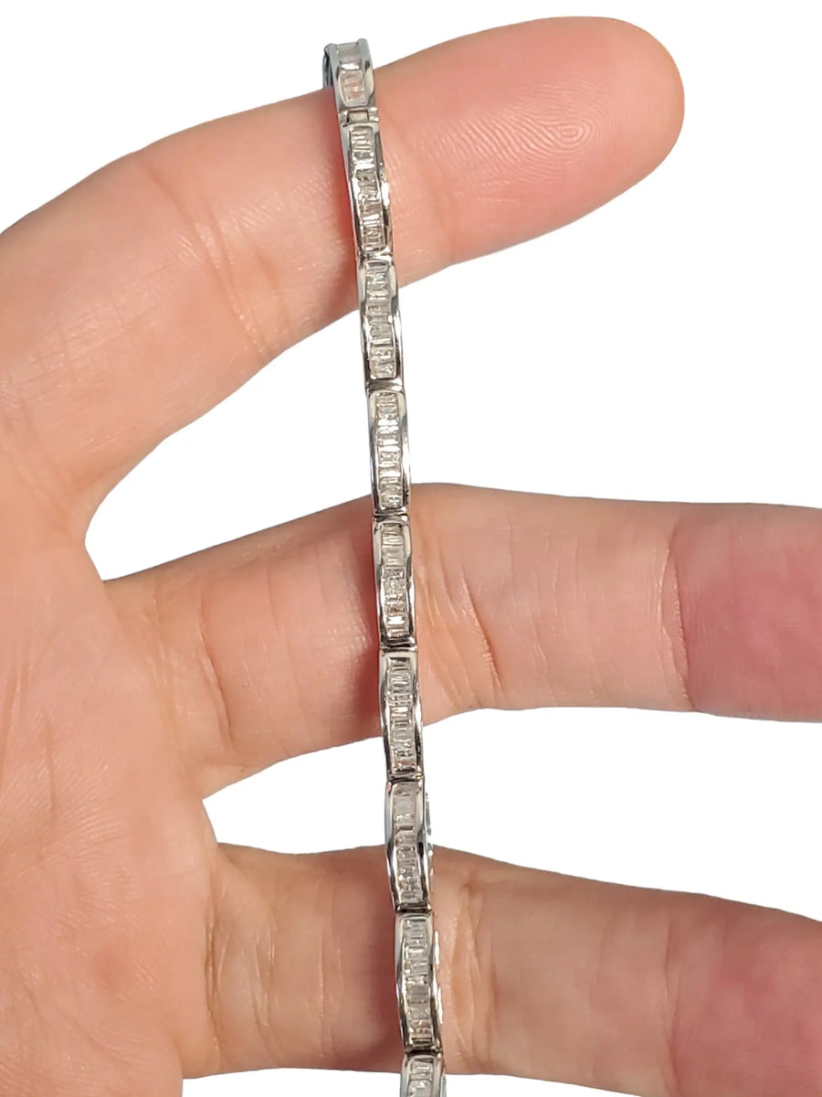 Estate 14k White Gold Diamond Baguette Bracelet, 3tcw Diamonds - Joseph Diamonds