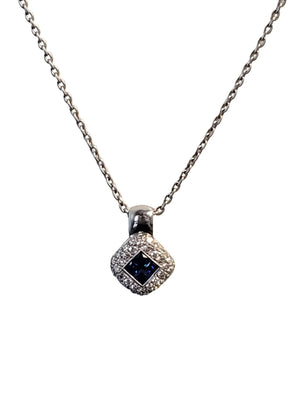 Estate 14k white Gold Diamond and Sapphire Earrings and Necklace Set - Joseph Diamonds