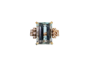 Estate Aquamarine Emerald Cut Diamond Ring 14k Yellow Gold - Joseph Diamonds