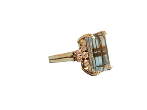 Estate Aquamarine Emerald Cut Diamond Ring 14k Yellow Gold - Joseph Diamonds