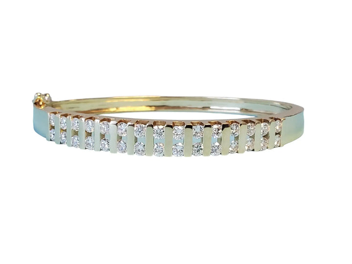 Estate Diamond Bangle Heavy 14k Yellow Gold Diamond Bracelet - Joseph Diamonds