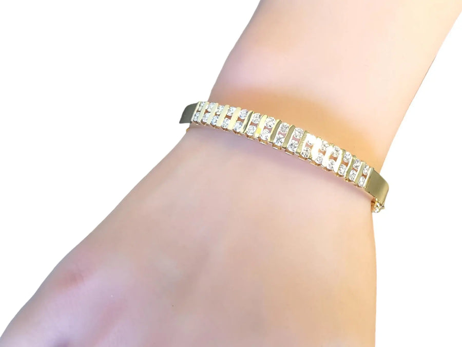 Estate Diamond Bangle Heavy 14k Yellow Gold Diamond Bracelet - Joseph Diamonds