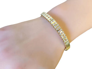 Estate Diamond Bangle Heavy 14k Yellow Gold Diamond Bracelet - Joseph Diamonds