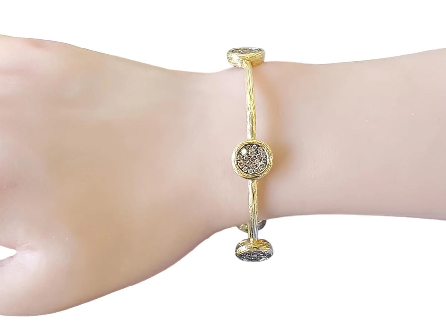 Estate Fine Bangle 14k Yellow Gold 1.59tcw Chocolate Diamonds Matte Scraped - Joseph Diamonds