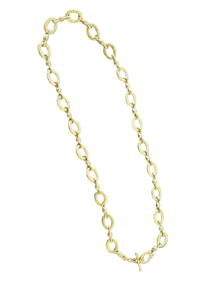 Estate Fine Gold Chain 18k Hammered Gold Link Necklace Toggle Clasp - Joseph Diamonds