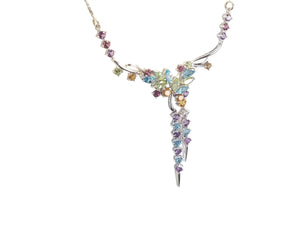 Estate Fine Necklace 14k White Gold Diamond and Gems Multicolor - Joseph Diamonds