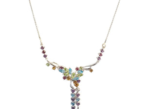 Estate Fine Necklace 14k White Gold Diamond and Gems Multicolor - Joseph Diamonds