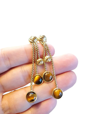 Estate Rare David Yurman Earrings 18k Yellow Gold Tiger's Eye Drop Earrings - Joseph Diamonds