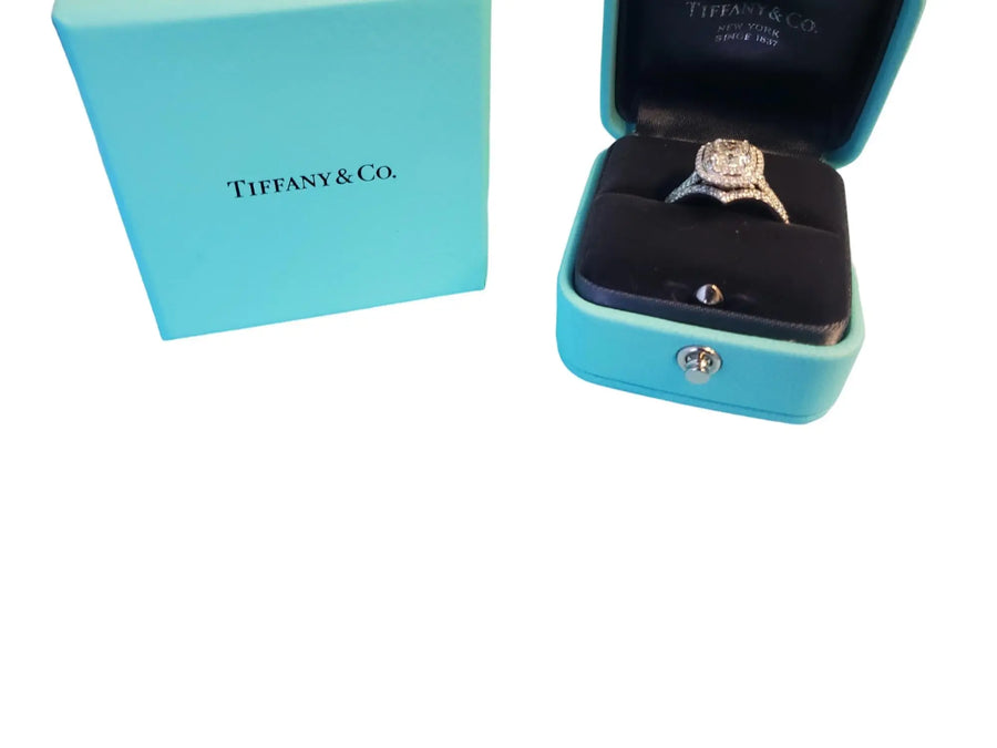 Estate Tiffany Soleste 1.58tcw Cushion Ring in Platinum with Wedding Band .17tcw (Installment 2 of 2) - Joseph Diamonds