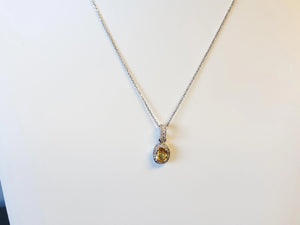 Estate Yellow Oval Sapphire and Diamond Necklace White Gold Pendant Link Chain - Joseph Diamonds