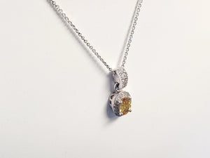 Estate Yellow Oval Sapphire and Diamond Necklace White Gold Pendant Link Chain - Joseph Diamonds