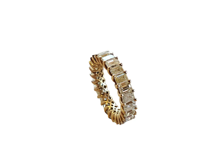 Eternity Diamond Band, Ring 18k yellow gold 6.09tcw VS Light Yellow Emerald Cuts - Joseph Diamonds