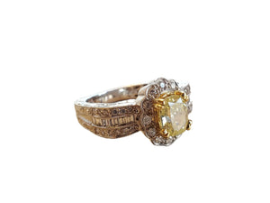 Fancy Yellow Diamond Ring 2.25tcw Euro Shank 18k White Gold Ring 1.65ct Center - Joseph Diamonds