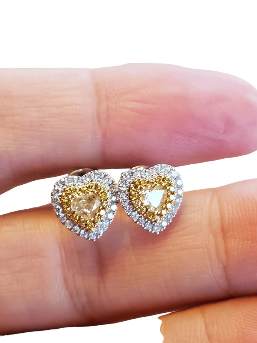 Fancy Yellow Heart Shape 18k White Gold Diamond Designer Diamond Earrings - Joseph Diamonds