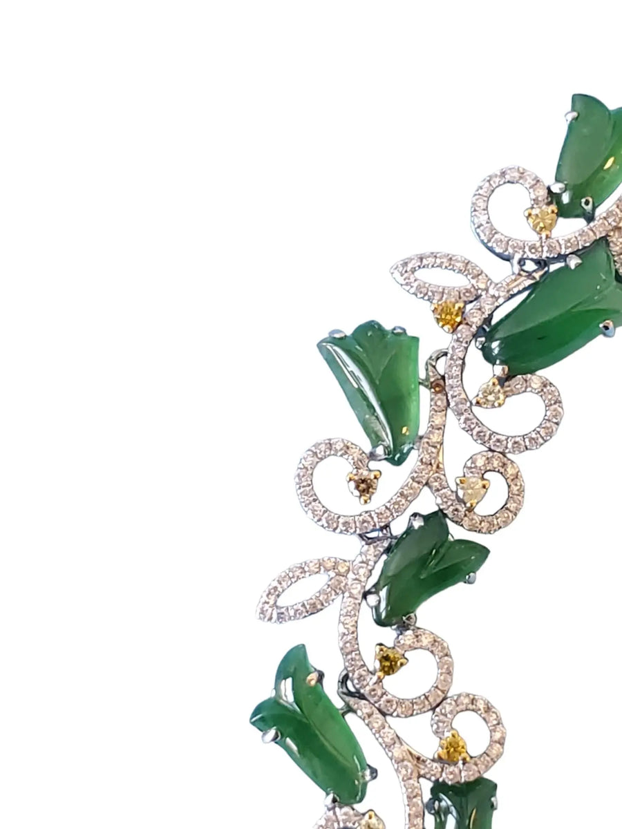 Jade and Diamond Bracelet 4.18tcw diamond and Spectacular Translucent Jade - Joseph Diamonds