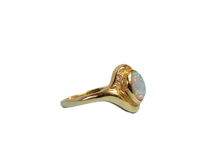 Opal 18k yellow gold ring designer bezel set white opal designer band - Joseph Diamonds
