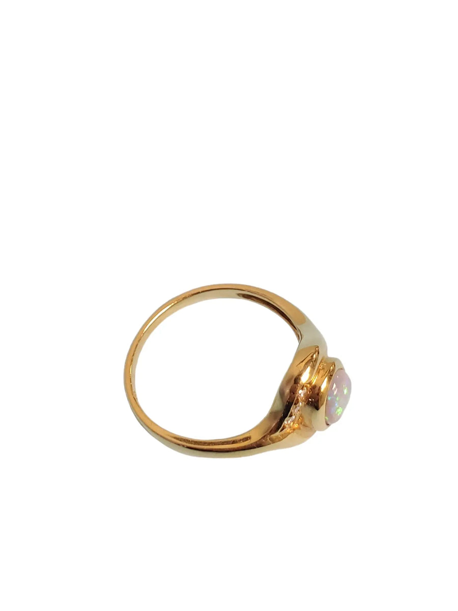 Opal 18k yellow gold ring designer bezel set white opal designer band - Joseph Diamonds