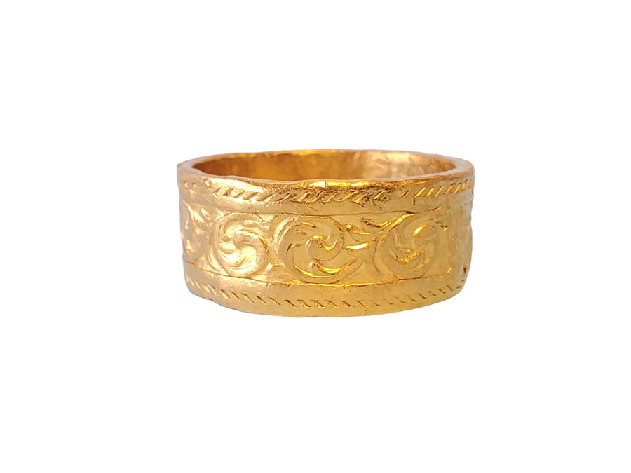 Mene 24kt Yellow Gold Signed Band Wide 10mm Beautifully Detailed