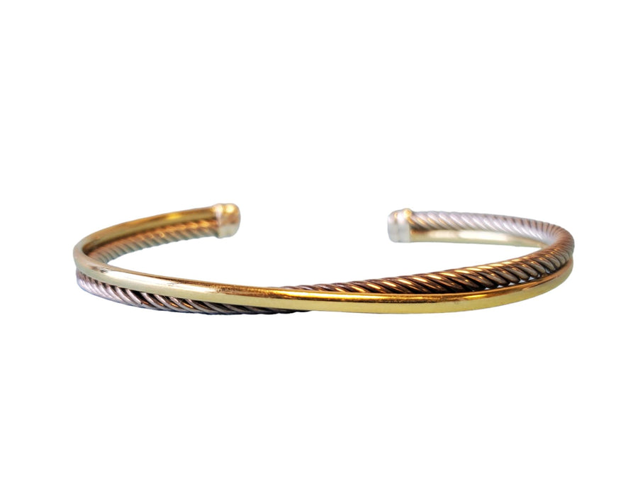 David Yurman Signed Bangle 18k Yellow Gold and Sterling Braided Bracelet