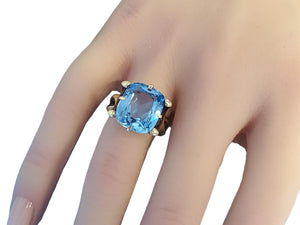 Vintage Antique Blue Cushion Gem Center Stone 10k Yellow Gold Ring