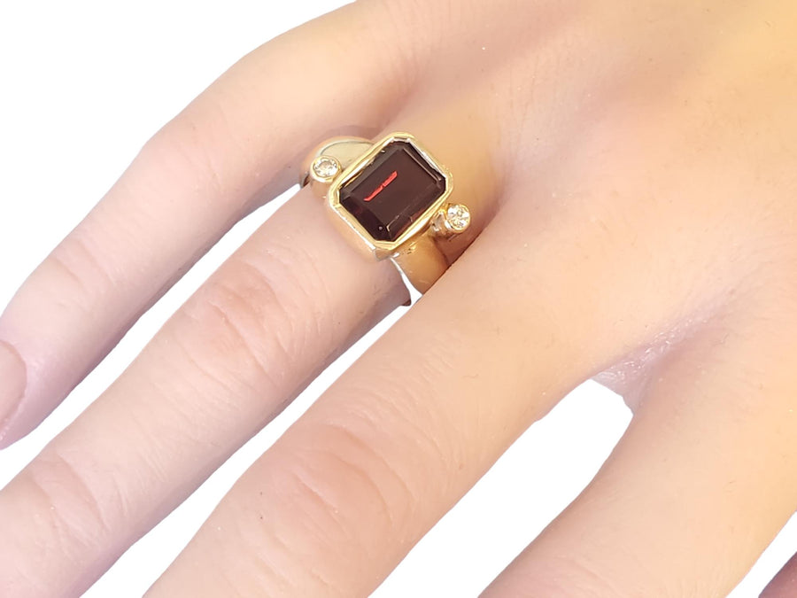 Estate Custom 14k Yellow Gold Garnet Ring 10x8mm Center with Diamonds