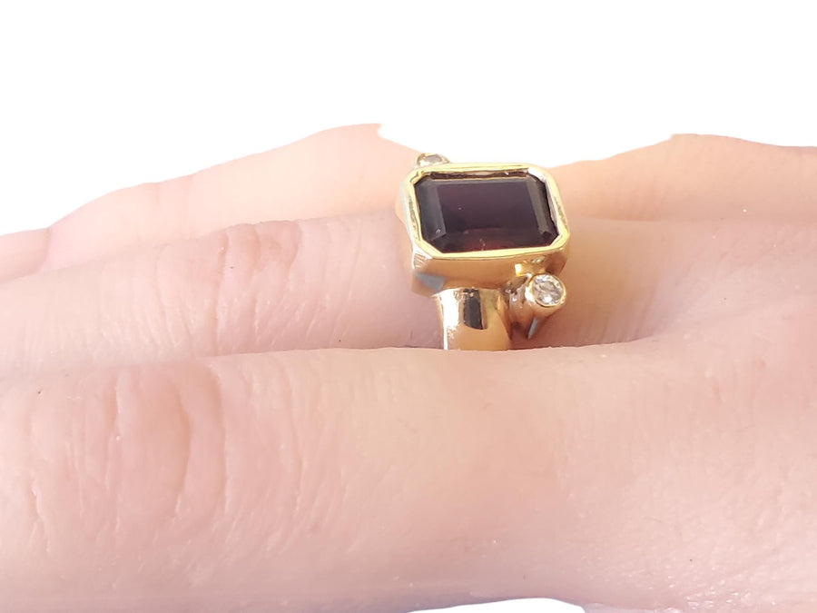 Estate Custom 14k Yellow Gold Garnet Ring 10x8mm Center with Diamonds