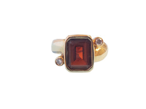 Estate Custom 14k Yellow Gold Garnet Ring 10x8mm Center with Diamonds