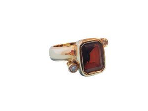 Estate Custom 14k Yellow Gold Garnet Ring 10x8mm Center with Diamonds