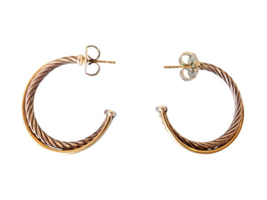 David Yurman Bypass Hoop Earrings 18k Yellow Gold and Sterling Silver