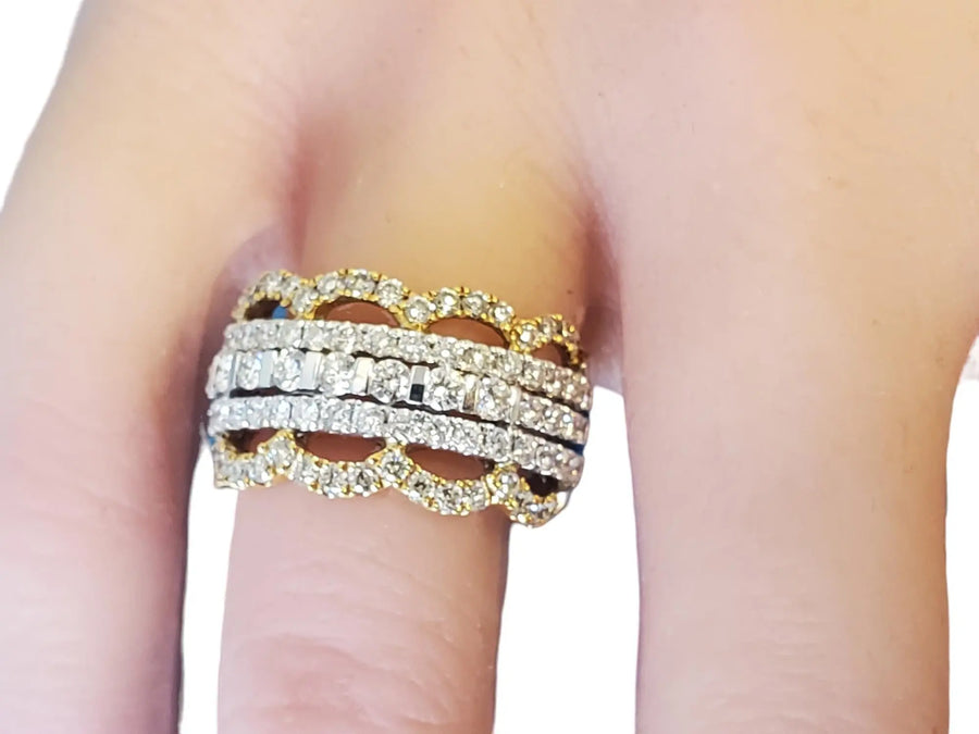 Signed JC Designer 18k Diamond Band Two Tone 1.74tcw White VS Diamonds New Close - Joseph Diamonds