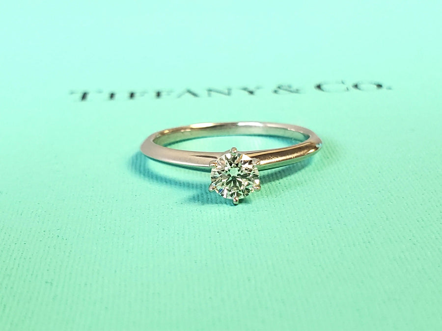 Tiffany & Co. Diamond Solitaire Platinum Engagement Ring .46ct VS1 Round - Joseph Diamonds